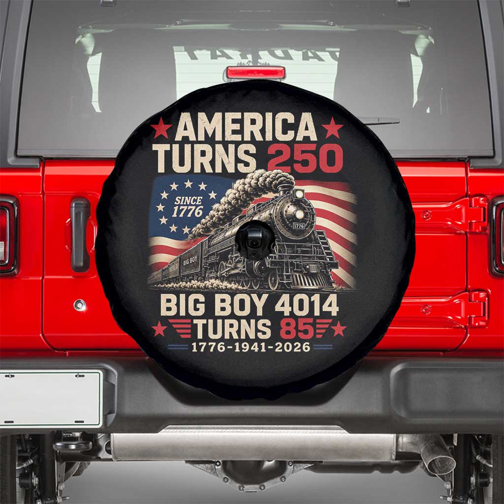 America Turns 250 Steam Locomotive Turns 85 Spare Tire Cover Vintage Railroad Steam Engine 85th USA 250th Anniversary TS02 Black Print Your Wear