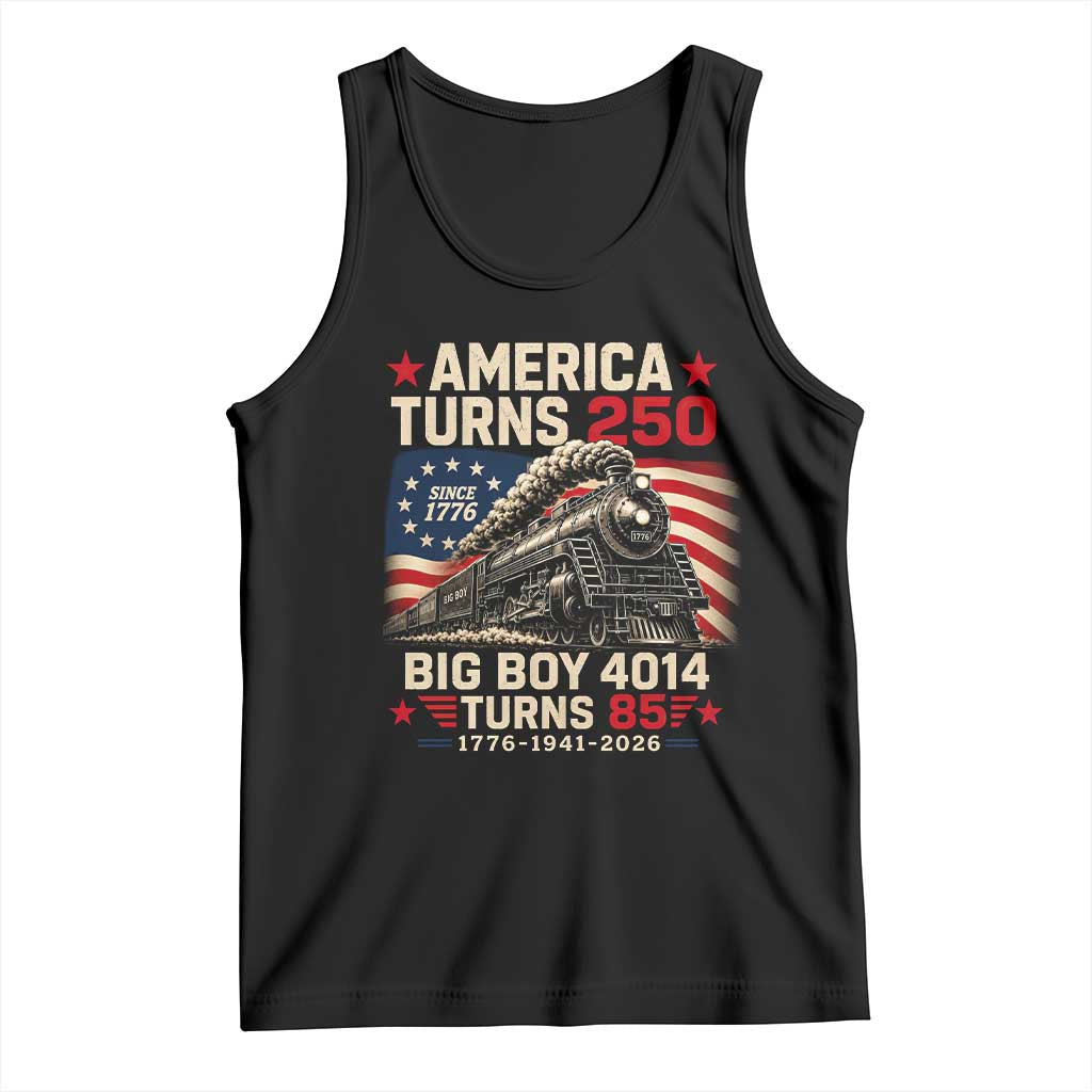 America Turns 250 Steam Locomotive Turns 85 Tank Top Vintage Railroad Steam Engine 85th USA 250th Anniversary TS02 Black Print Your Wear