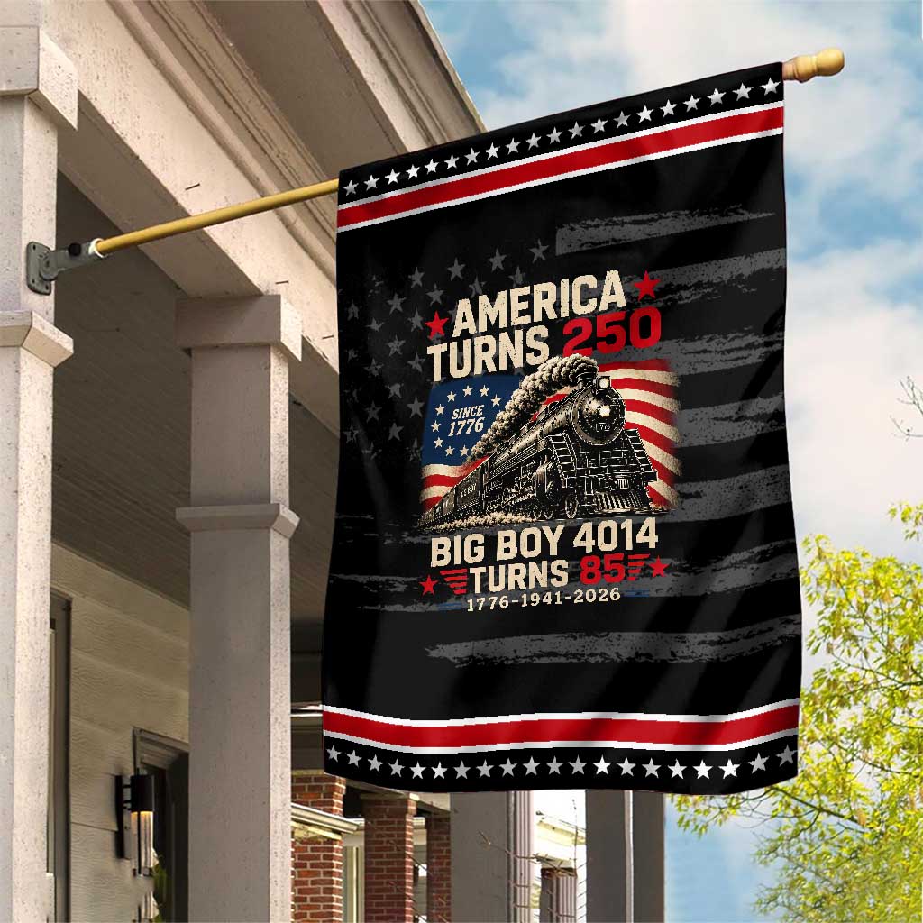 America Turns 250 Steam Locomotive Turns 85 Patriotic Garden Flag Vintage Railroad Steam Engine 85th USA 250th Anniversary