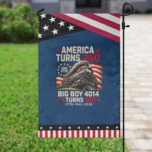America Turns 250 Steam Locomotive Turns 85 Patriotic Garden Flag Vintage Railroad Steam Engine 85th USA 250th Anniversary
