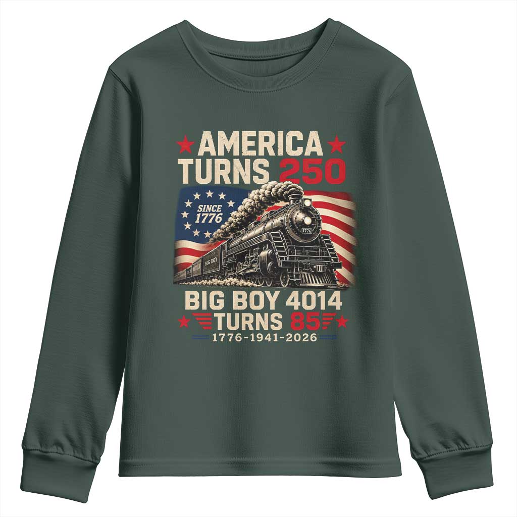 America Turns 250 Steam Locomotive Turns 85 Youth Sweatshirt Vintage Railroad Steam Engine 85th USA 250th Anniversary