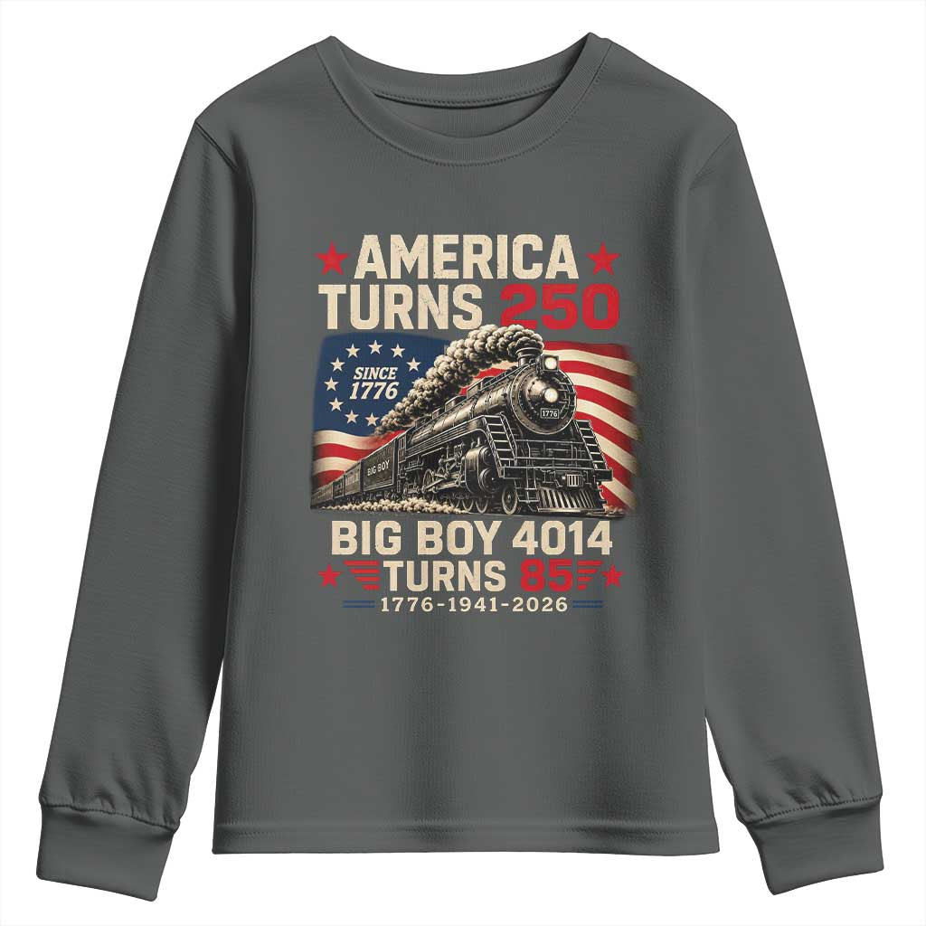 America Turns 250 Steam Locomotive Turns 85 Youth Sweatshirt Vintage Railroad Steam Engine 85th USA 250th Anniversary