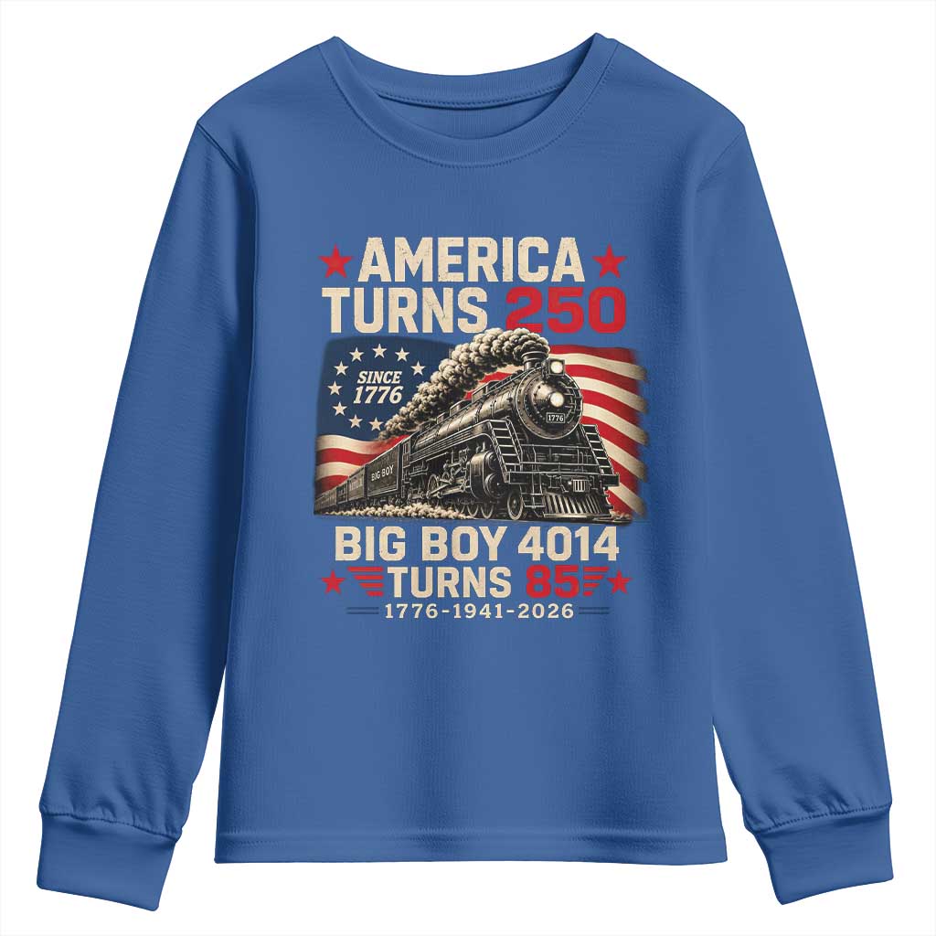 America Turns 250 Steam Locomotive Turns 85 Youth Sweatshirt Vintage Railroad Steam Engine 85th USA 250th Anniversary