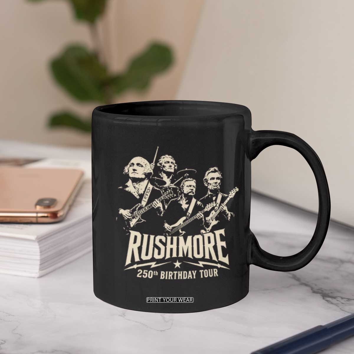 Rushmore 250th Birthday Tour Band Coffee Mug Presidents Rock Concert Historical Collages