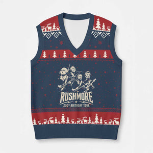 Rushmore 250th Birthday Tour Band V-Neck Knit Sweater Vest Presidents Rock Concert Historical Collages