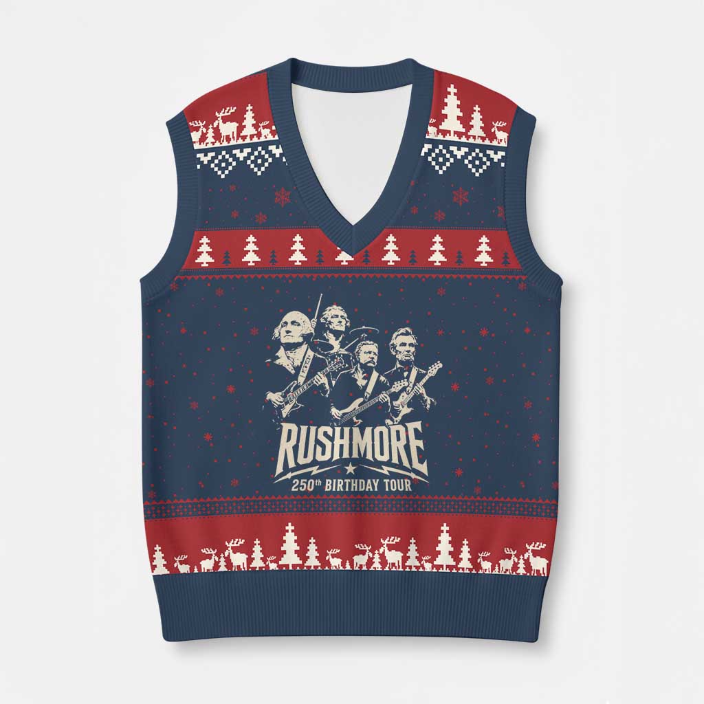 Rushmore 250th Birthday Tour Band V-Neck Knit Sweater Vest Presidents Rock Concert Historical Collages TS02 Navy Red Print Your Wear