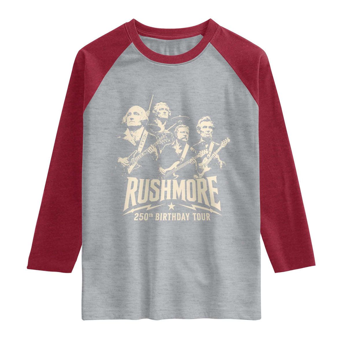 Rushmore 250th Birthday Tour Band Raglan Shirt Presidents Rock Concert Historical Collages