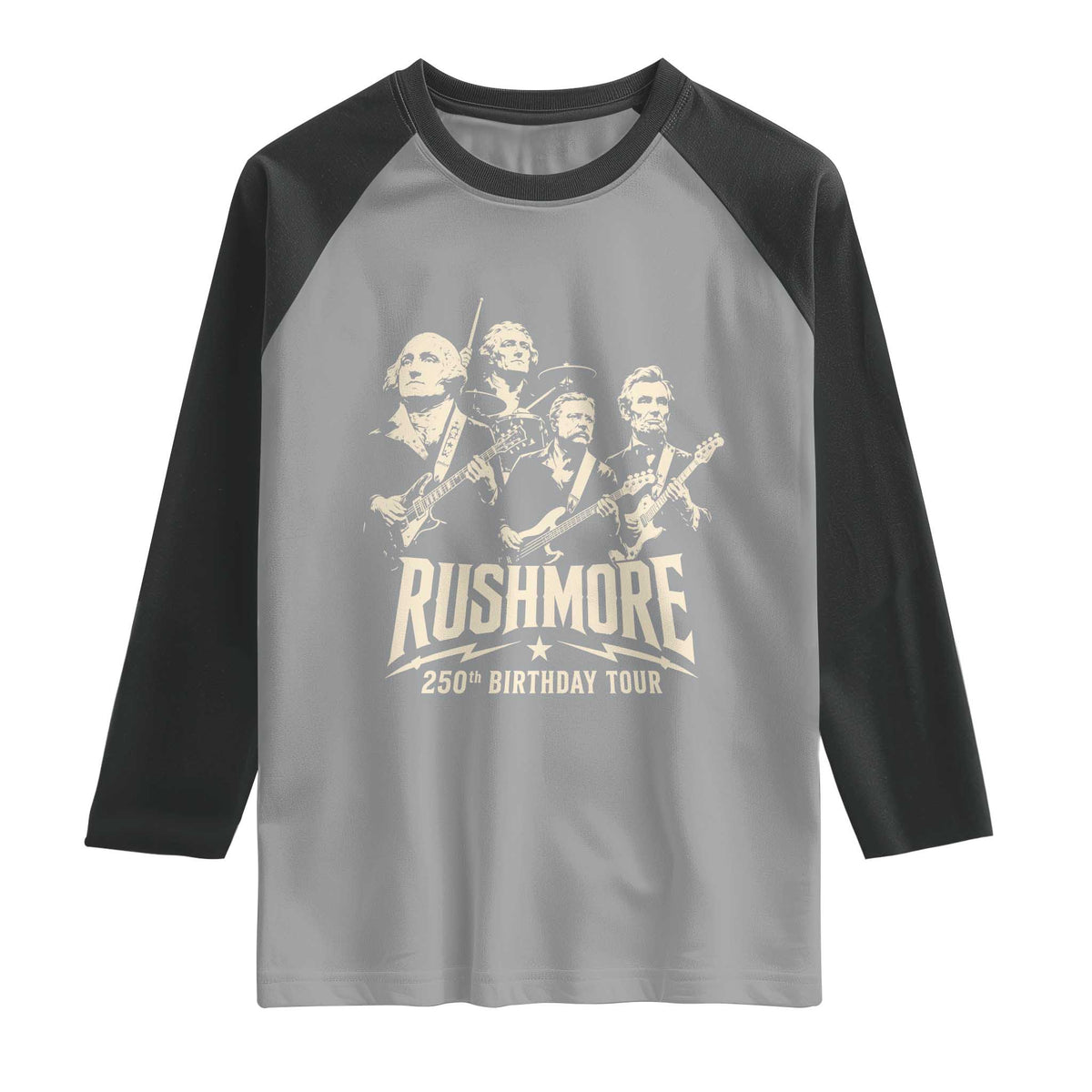 Rushmore 250th Birthday Tour Band Raglan Shirt Presidents Rock Concert Historical Collages