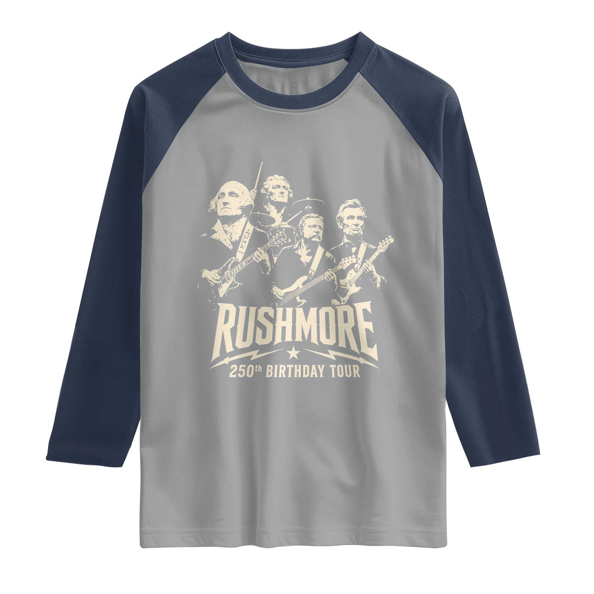 Rushmore 250th Birthday Tour Band Raglan Shirt Presidents Rock Concert Historical Collages
