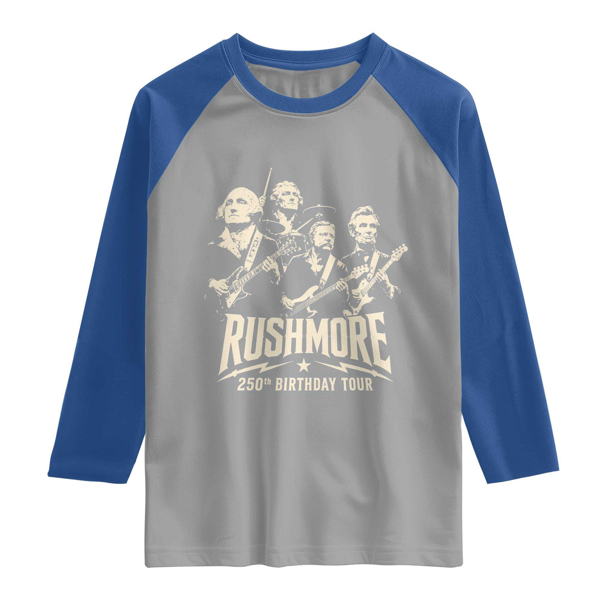 Rushmore 250th Birthday Tour Band Raglan Shirt Presidents Rock Concert Historical Collages