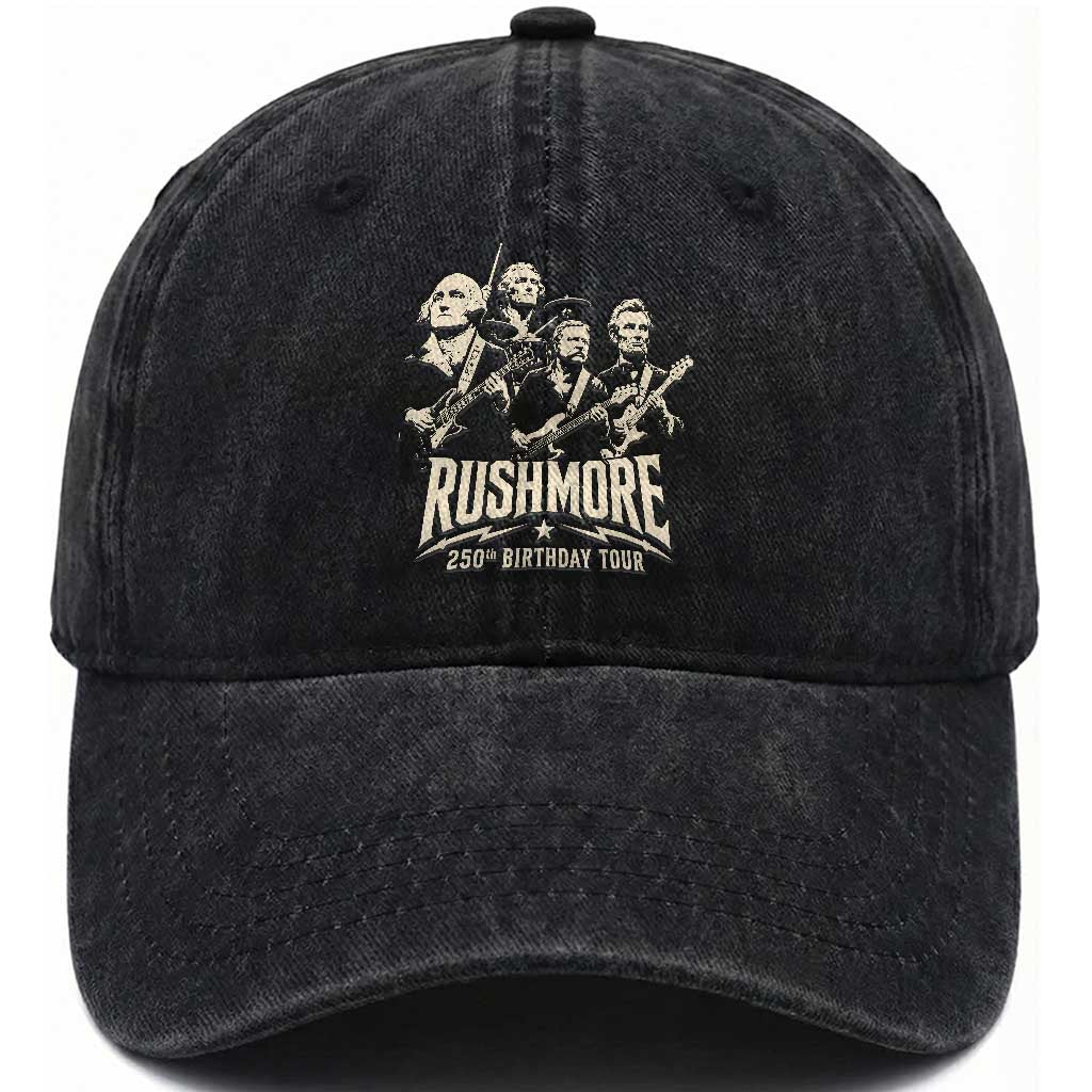 Rushmore 250th Birthday Tour Band Washed Cotton Baseball Cap Presidents Rock Concert Historical Collages