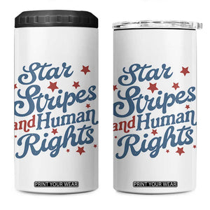 Stars and Stripes and Human Rights 4 in 1 Can Cooler Tumbler Progressive Patriotic Equality Modern Patriot