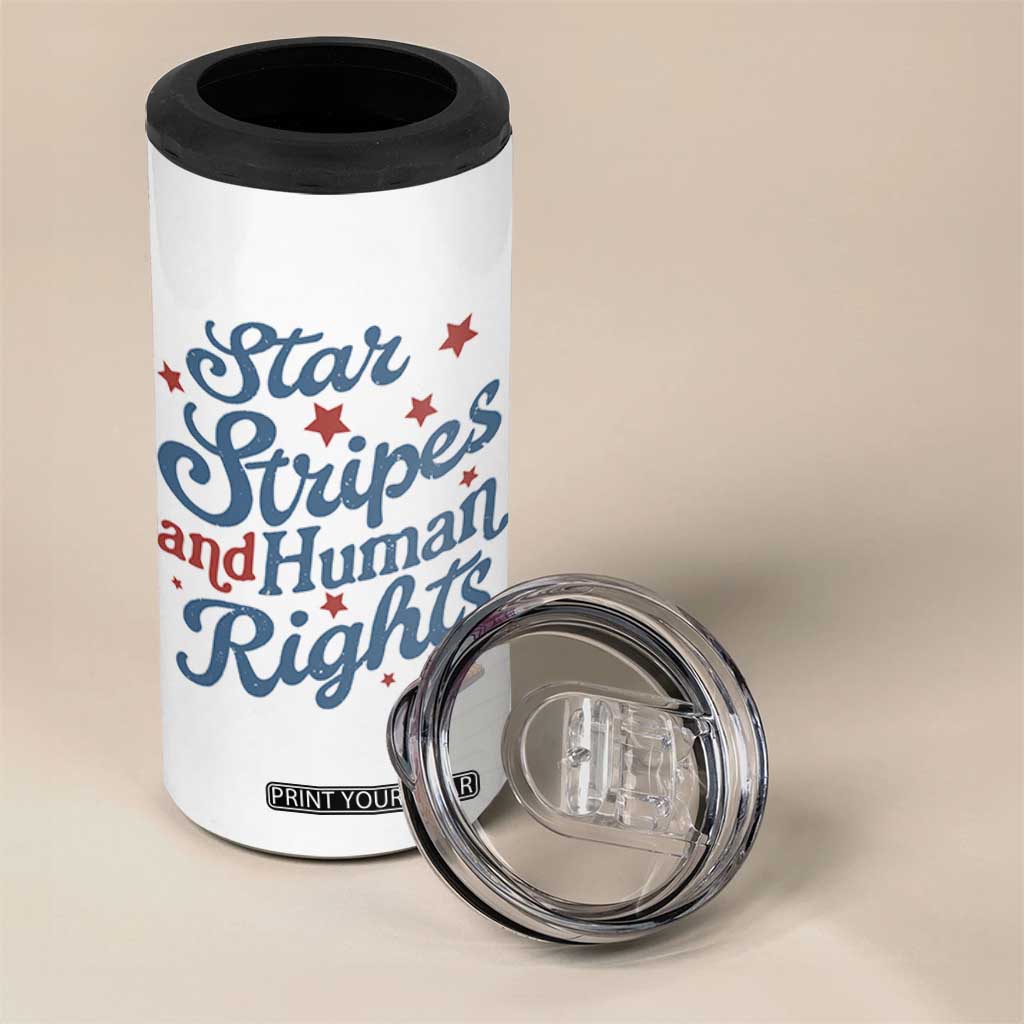 Stars and Stripes and Human Rights 4 in 1 Can Cooler Tumbler Progressive Patriotic Equality Modern Patriot