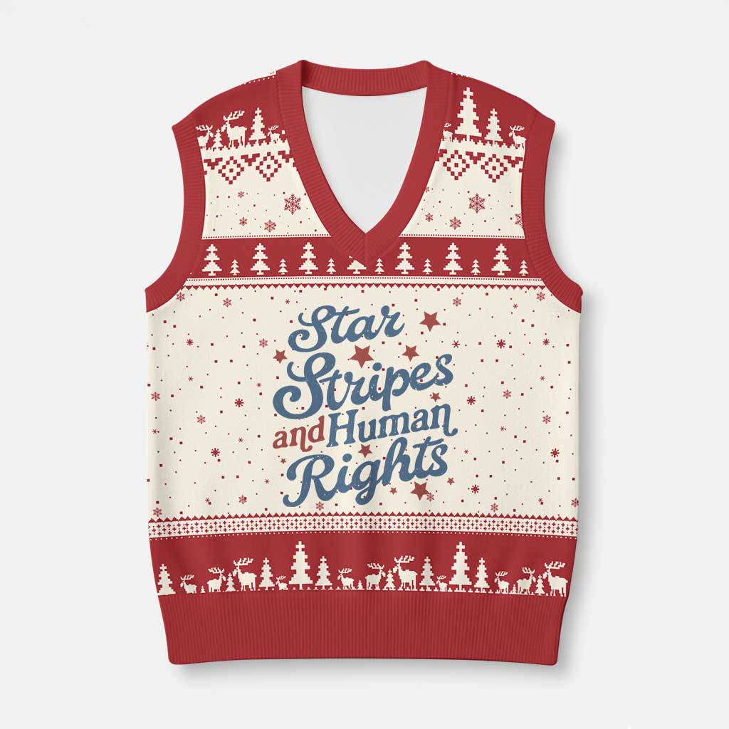 Stars and Stripes and Human Rights V-Neck Knit Sweater Vest Progressive Patriotic Equality Modern Patriot TS02 Beige Red Print Your Wear