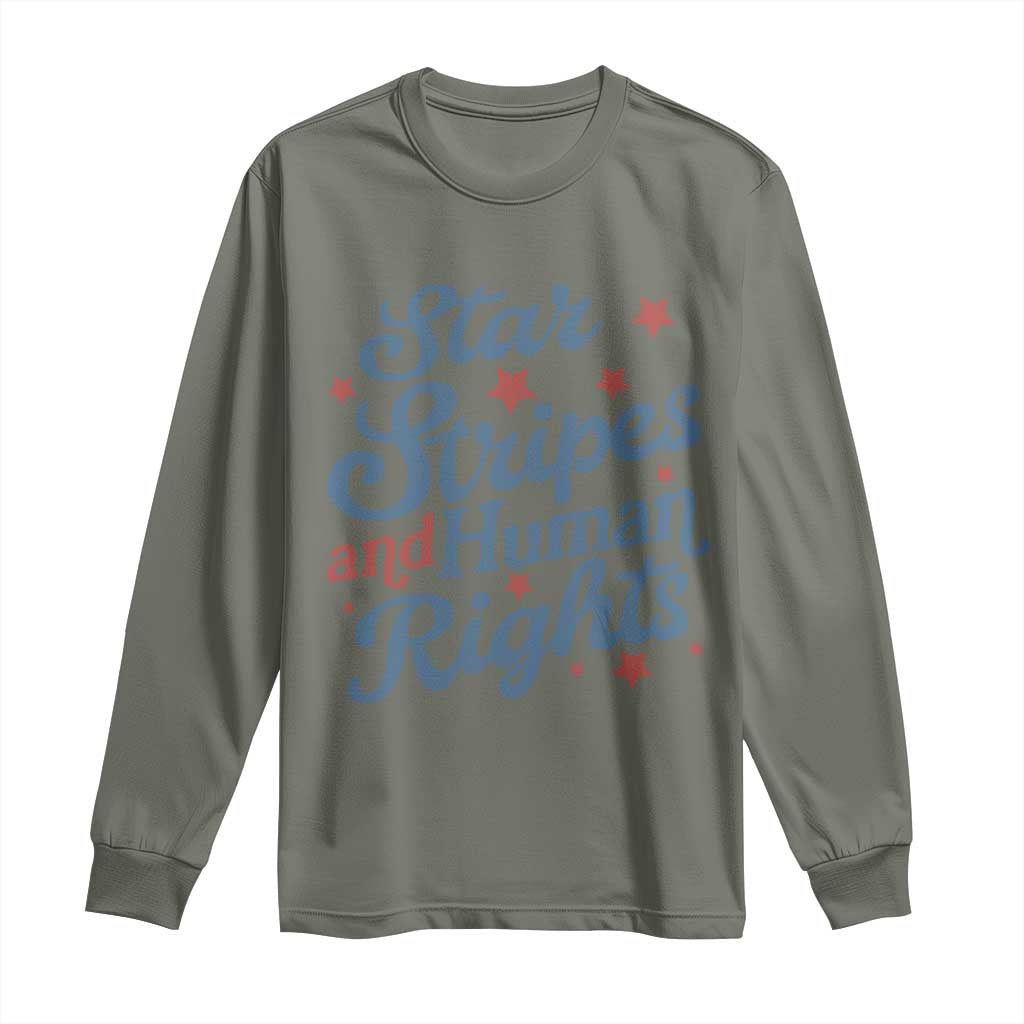 Stars and Stripes and Human Rights Long Sleeve Shirt Progressive Patriotic Equality Modern Patriot