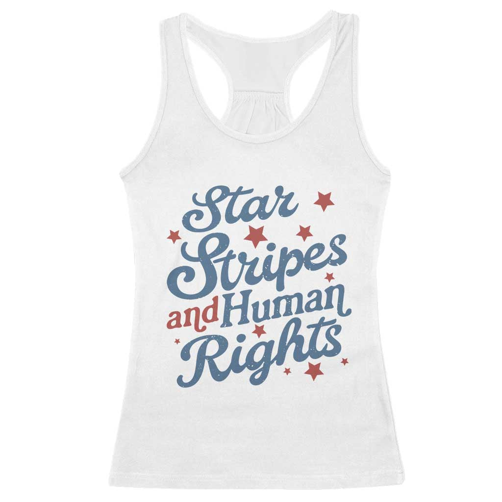Stars and Stripes and Human Rights Racerback Tank Top Progressive Patriotic Equality Modern Patriot TS02 White Print Your Wear