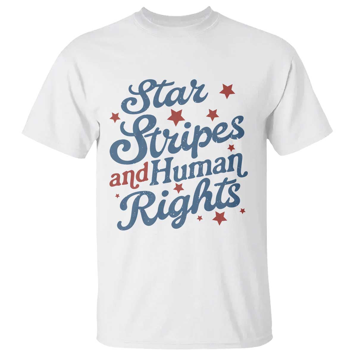 Stars and Stripes and Human Rights T Shirt Progressive Patriotic Equality Modern Patriot TS02 White Print Your Wear
