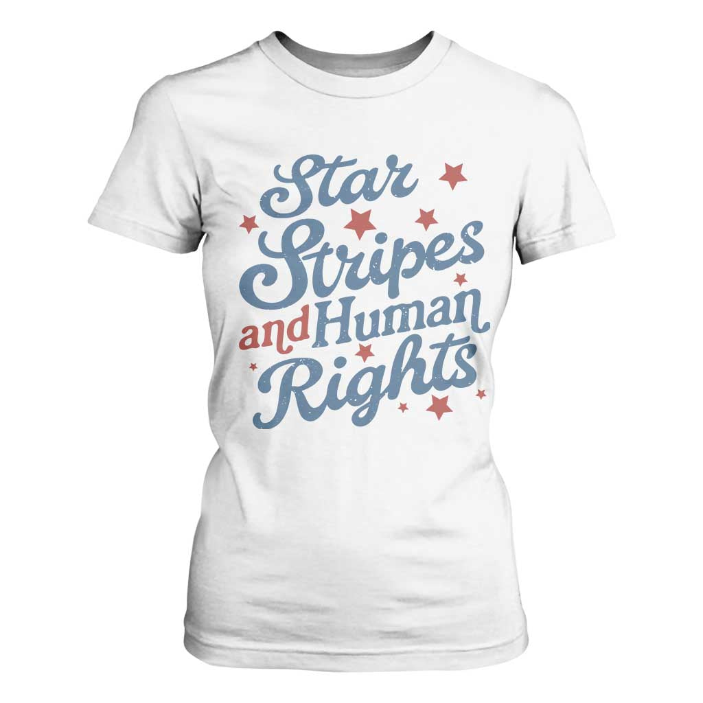 Stars and Stripes and Human Rights T Shirt For Women Progressive Patriotic Equality Modern Patriot