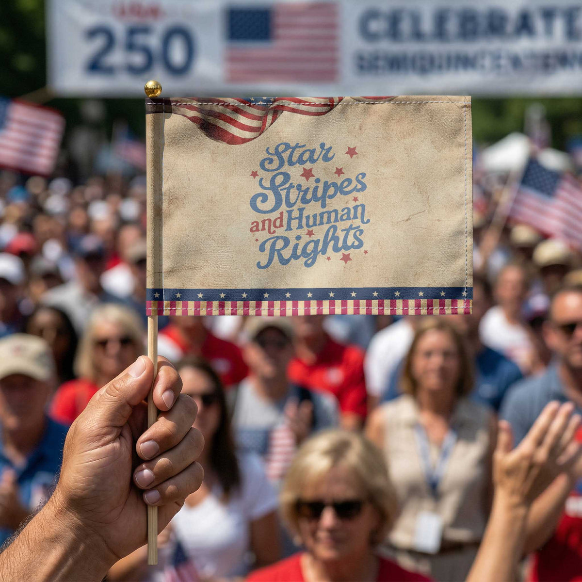 Stars and Stripes and Human Rights Patriotic Handheld Flag Progressive Equality Modern Patriot