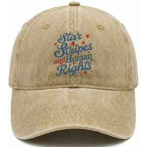 Stars and Stripes and Human Rights Washed Cotton Baseball Cap Progressive Patriotic Equality Modern Patriot