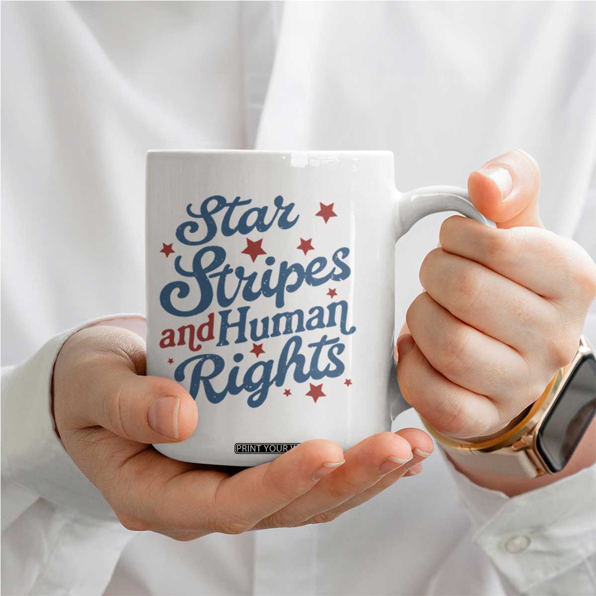 Stars and Stripes and Human Rights Coffee Mug Progressive Patriotic Equality Modern Patriot