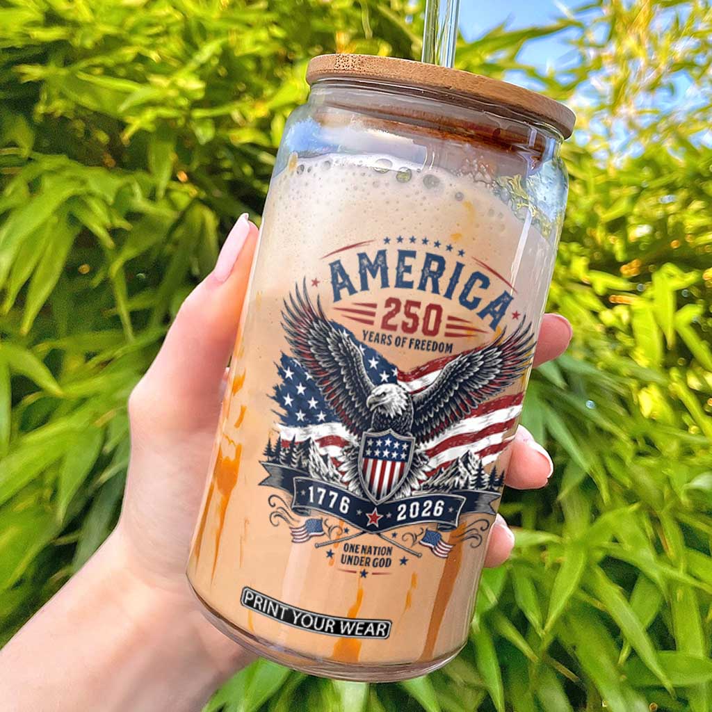 250 Years of Freedom Patriotic Eagle Glass Can One Nation Under God 1776-2026 250th Anniversary