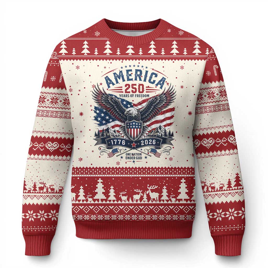 250 Years of Freedom Patriotic Eagle Ugly Christmas Sweater One Nation Under God 1776-2026 250th Anniversary