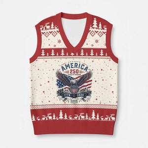 250 Years of Freedom Patriotic Eagle V-Neck Knit Sweater Vest One Nation Under God 1776-2026 250th Anniversary