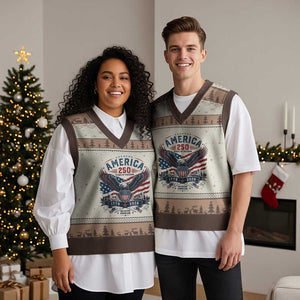 250 Years of Freedom Patriotic Eagle V-Neck Knit Sweater Vest One Nation Under God 1776-2026 250th Anniversary