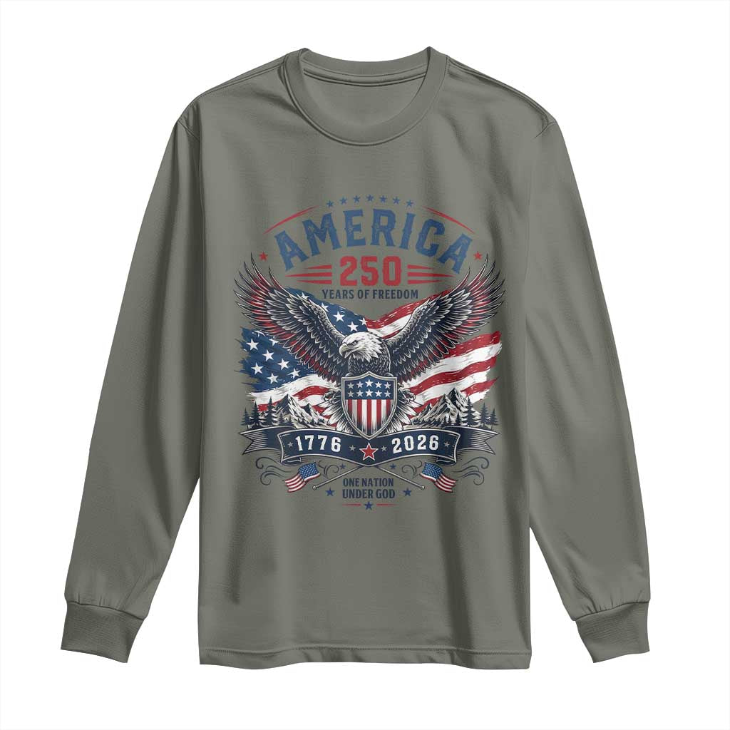 250 Years of Freedom Patriotic Eagle Long Sleeve Shirt One Nation Under God 1776-2026 250th Anniversary