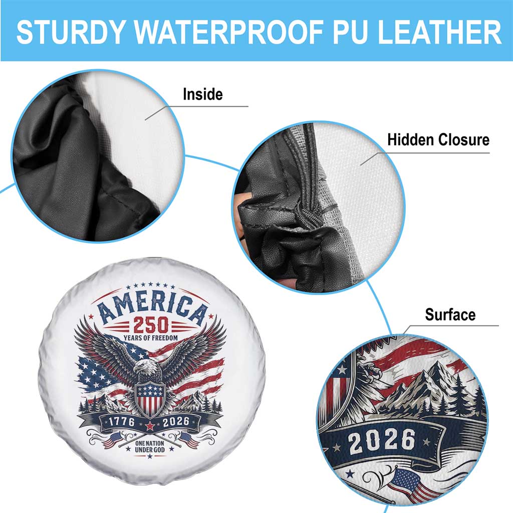 250 Years of Freedom Patriotic Eagle Spare Tire Cover One Nation Under God 1776-2026 250th Anniversary