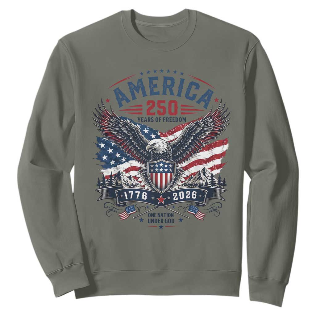 250 Years of Freedom Patriotic Eagle Sweatshirt One Nation Under God 1776-2026 250th Anniversary