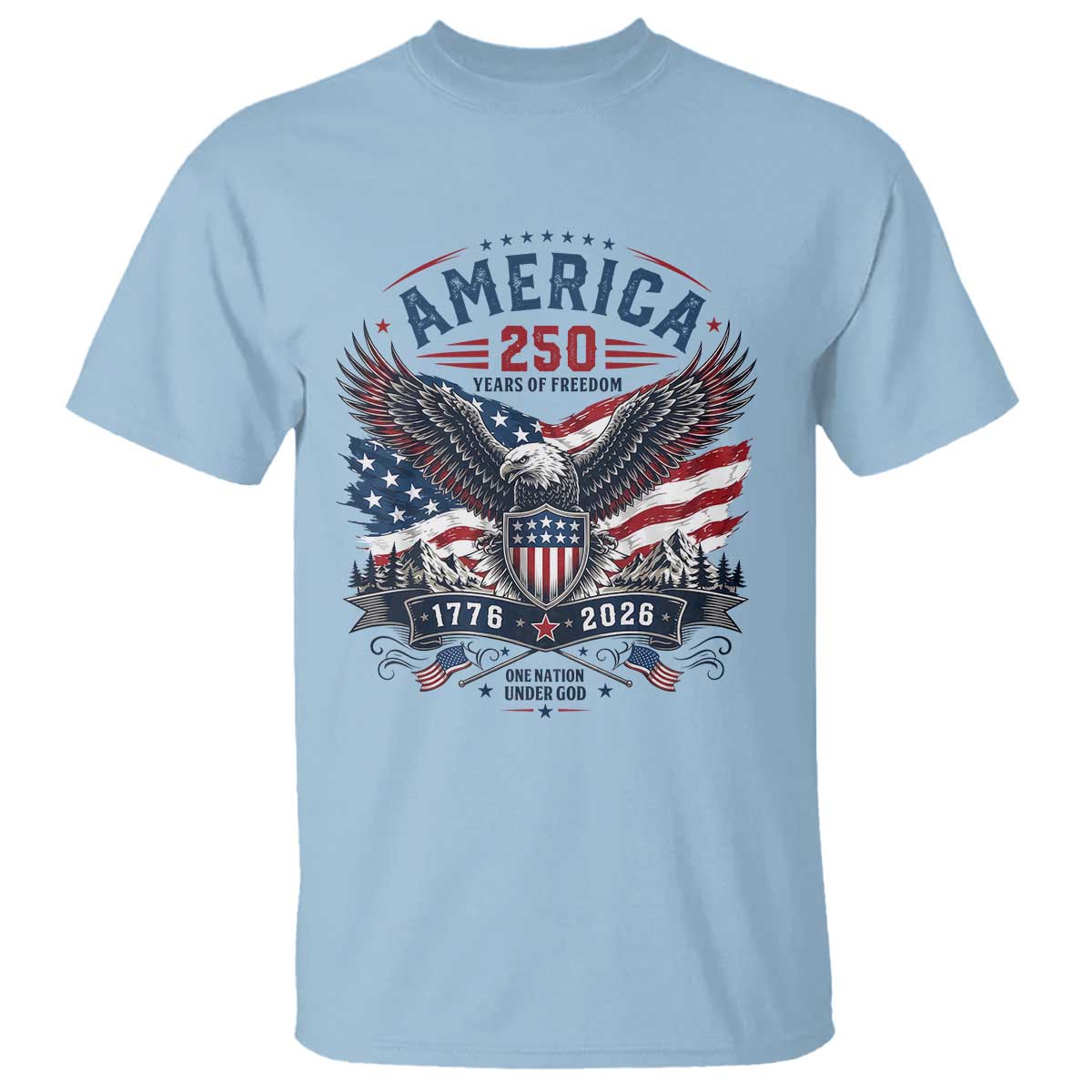 250 Years of Freedom Patriotic Eagle T Shirt One Nation Under God 1776-2026 250th Anniversary