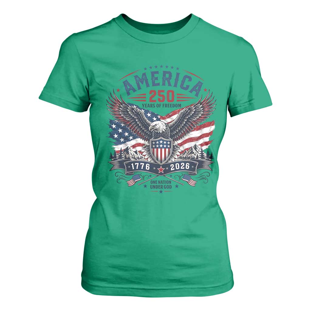 250 Years of Freedom Patriotic Eagle T Shirt For Women One Nation Under God 1776-2026 250th Anniversary