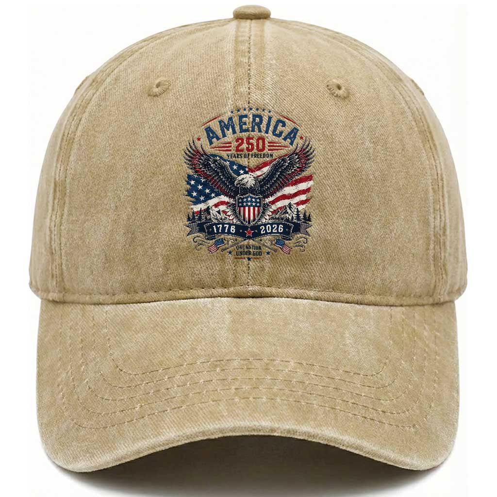 250 Years of Freedom Patriotic Eagle Washed Cotton Baseball Cap One Nation Under God 1776-2026 250th Anniversary TS02 Print Your Wear