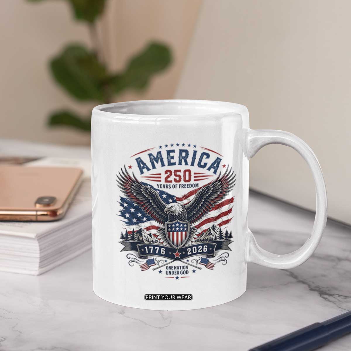 250 Years of Freedom Patriotic Eagle Coffee Mug One Nation Under God 1776-2026 250th Anniversary