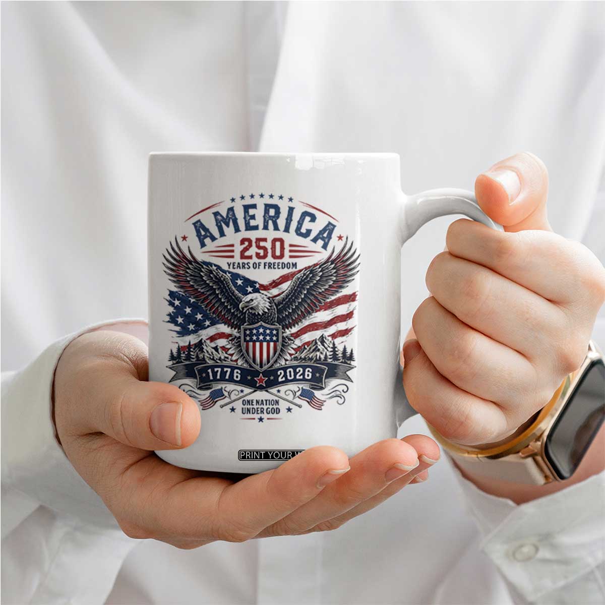 250 Years of Freedom Patriotic Eagle Coffee Mug One Nation Under God 1776-2026 250th Anniversary