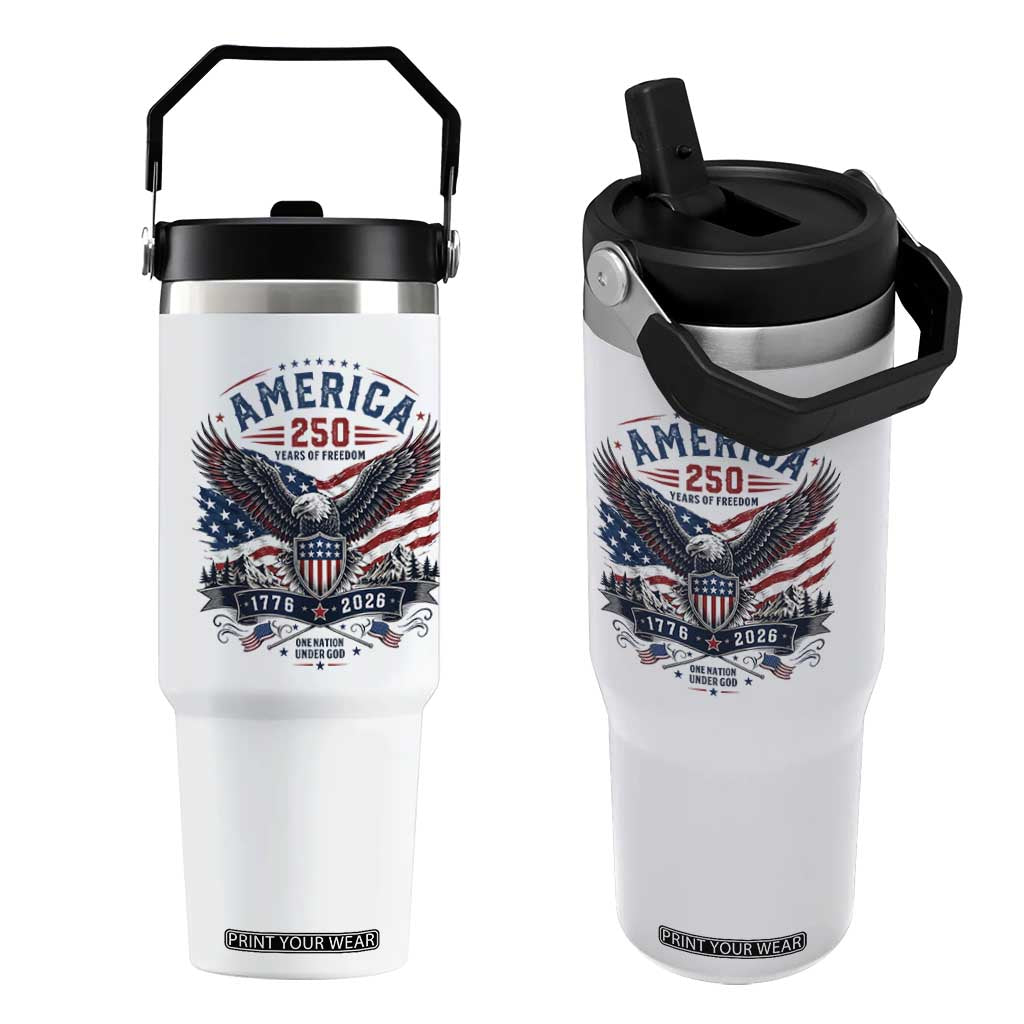 250 Years of Freedom Patriotic Eagle Flip Straw Tumbler One Nation Under God 1776-2026 250th Anniversary