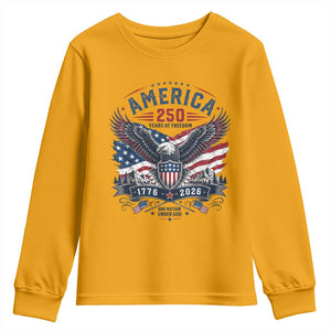 250 Years of Freedom Patriotic Eagle Youth Sweatshirt One Nation Under God 1776-2026 250th Anniversary