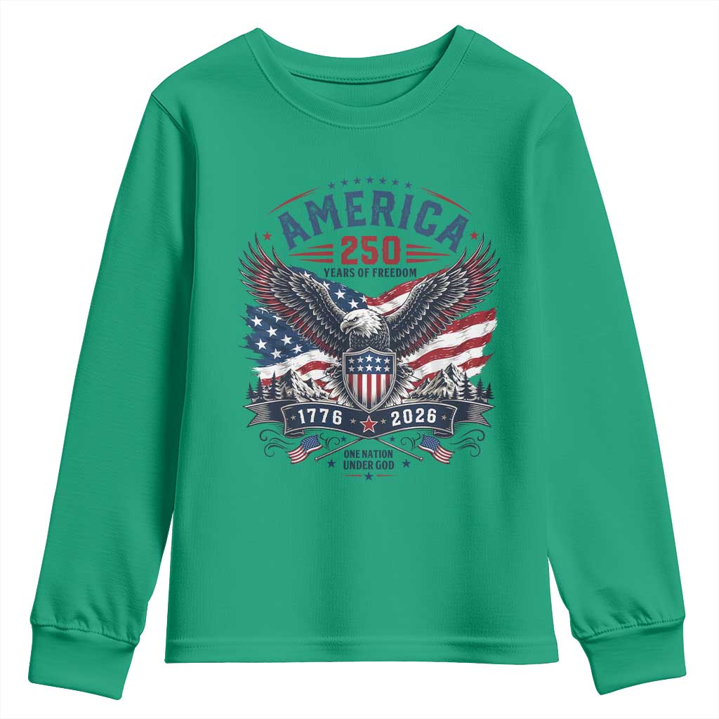 250 Years of Freedom Patriotic Eagle Youth Sweatshirt One Nation Under God 1776-2026 250th Anniversary