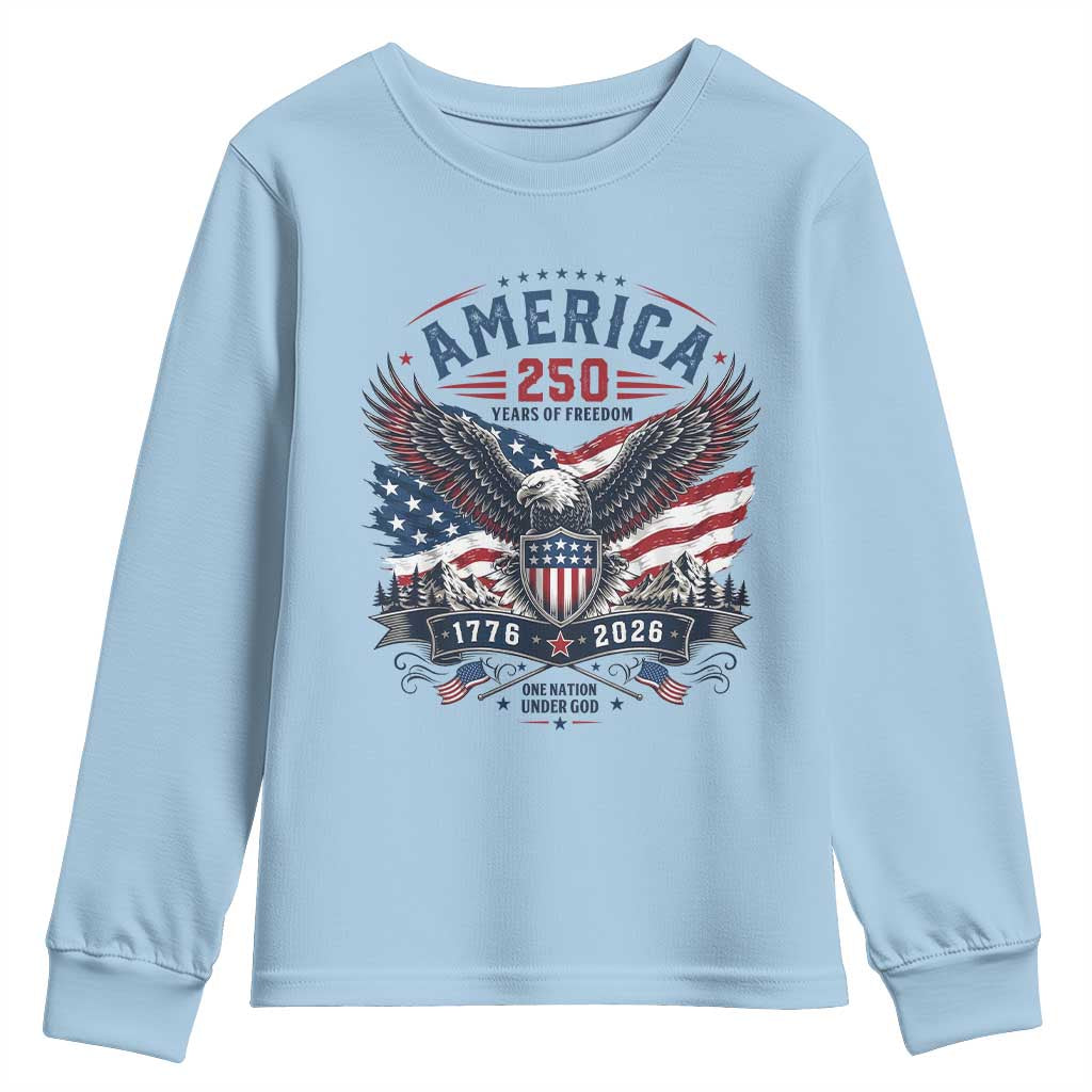 250 Years of Freedom Patriotic Eagle Youth Sweatshirt One Nation Under God 1776-2026 250th Anniversary