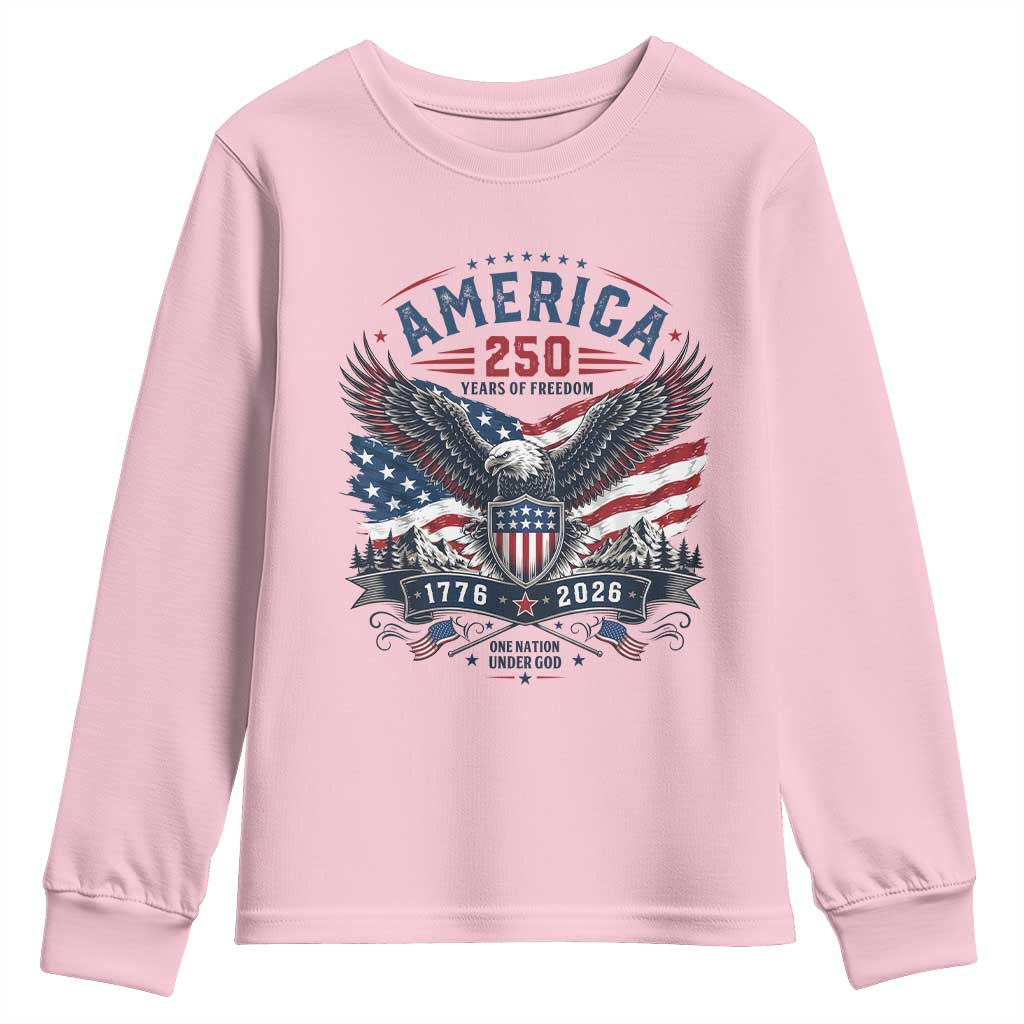 250 Years of Freedom Patriotic Eagle Youth Sweatshirt One Nation Under God 1776-2026 250th Anniversary