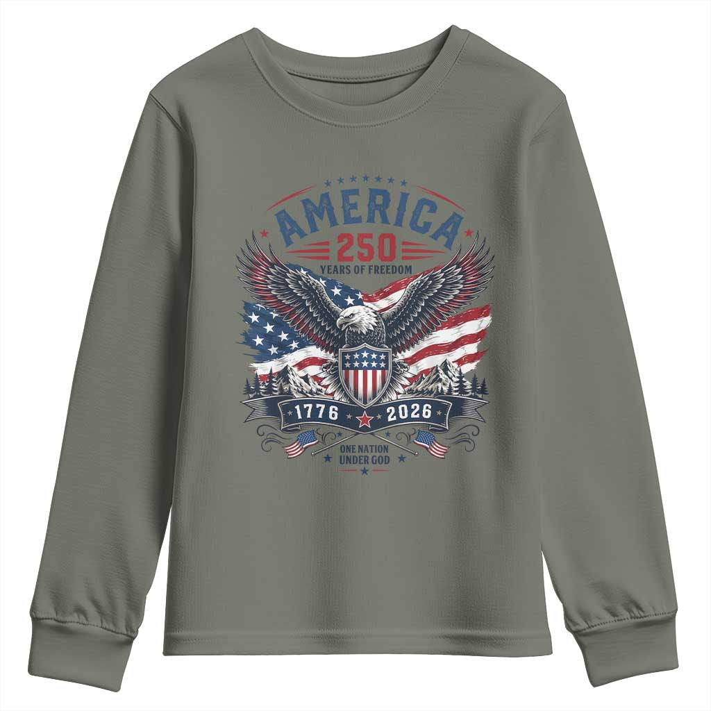 250 Years of Freedom Patriotic Eagle Youth Sweatshirt One Nation Under God 1776-2026 250th Anniversary