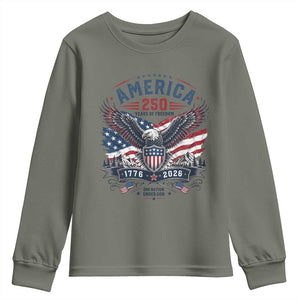 250 Years of Freedom Patriotic Eagle Youth Sweatshirt One Nation Under God 1776-2026 250th Anniversary