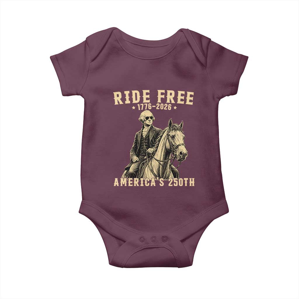 Ride Free 1776-2026 George Washington on Horseback Graphic Baby Onesie Vintage 250th Anniversary Semiquincentennial