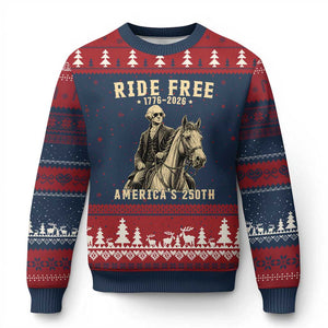 Ride Free 1776-2026 George Washington on Horseback Graphic Ugly Christmas Sweater Vintage 250th Anniversary Semiquincentennial