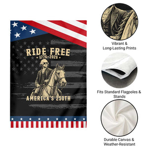 Ride Free 1776-2026 George Washington on Horseback Graphic Patriotic Garden Flag Vintage 250th Anniversary Semiquincentennial