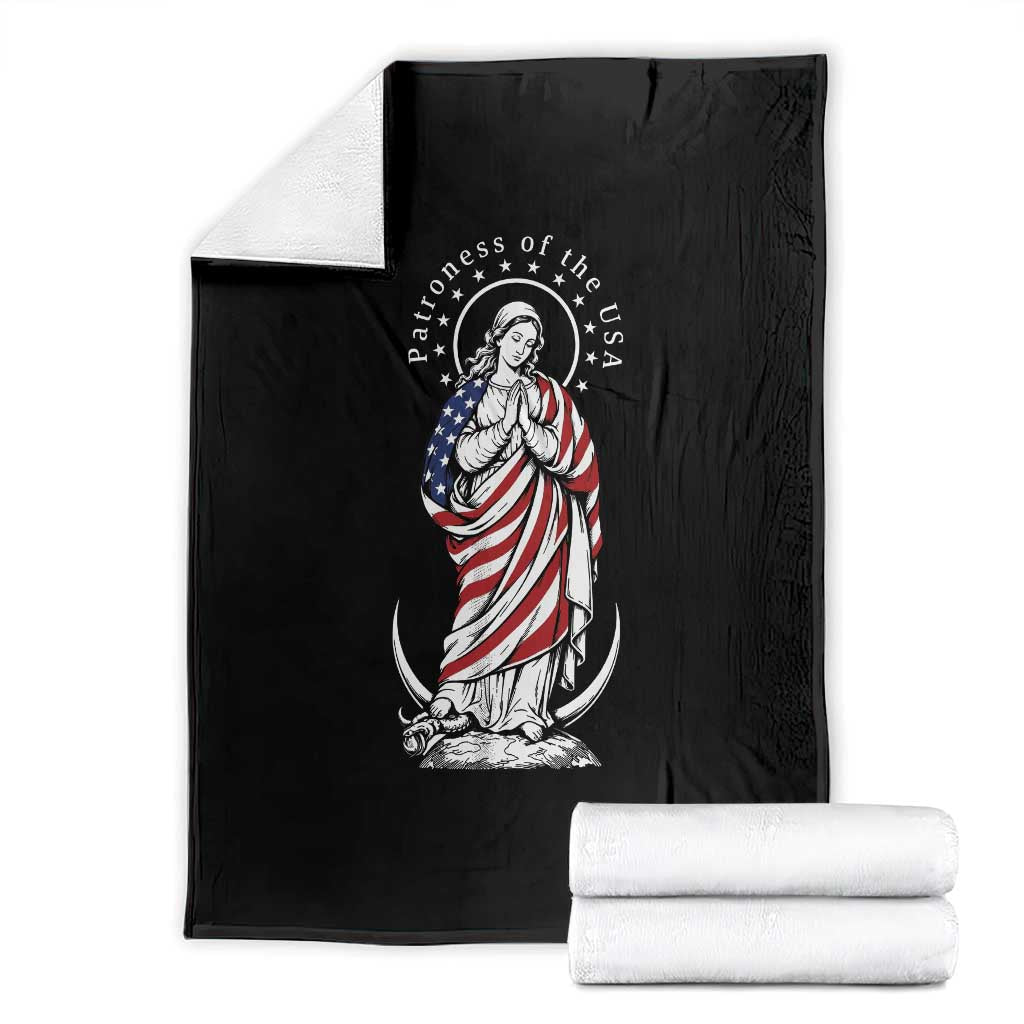 Patroness of the USA Virgin Mary Graphic Throw Blanket Patriotic American Flag Catholic Faith