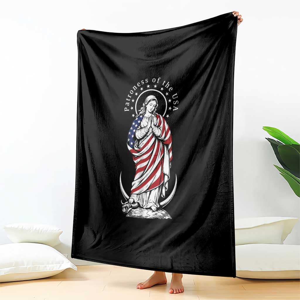Patroness of the USA Virgin Mary Graphic Throw Blanket Patriotic American Flag Catholic Faith