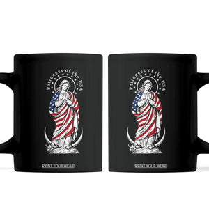 Patroness of the USA Virgin Mary Graphic Coffee Mug Patriotic American Flag Catholic Faith